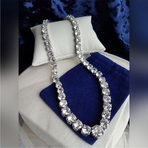 Swarovski Elements Platinum Plated Graduated Round Tennis Statement Necklace NEW